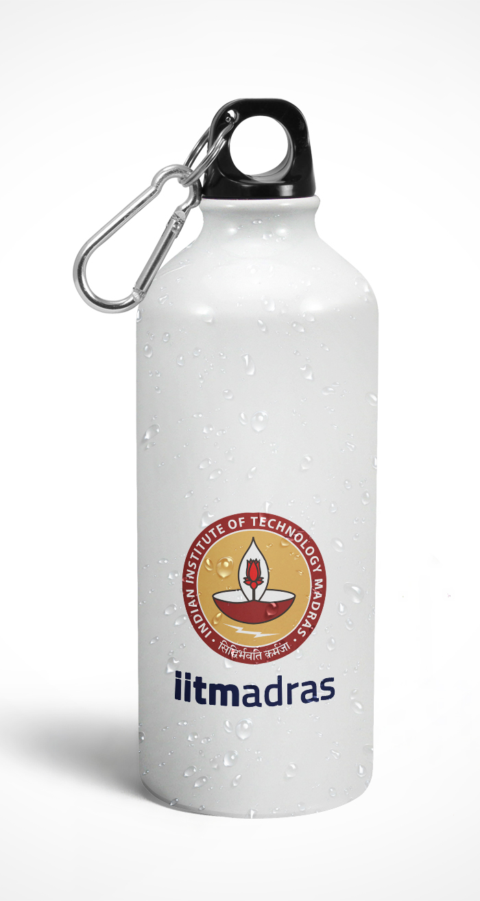 IIT Madras Water Bottle - Metal - White- Colour Logo