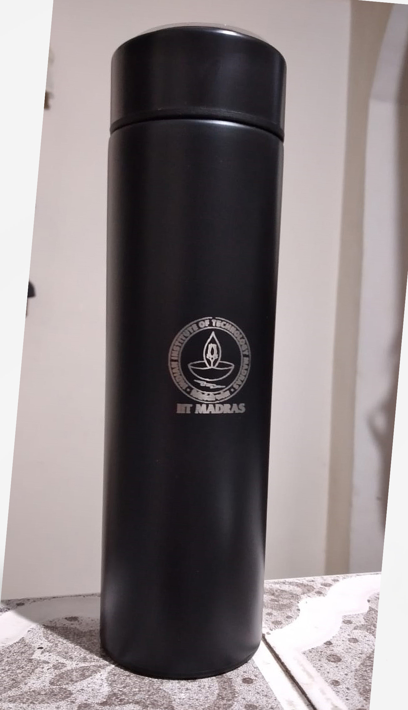 IIT Madras Water Bottle - Thermos -Black- Engraved Logo